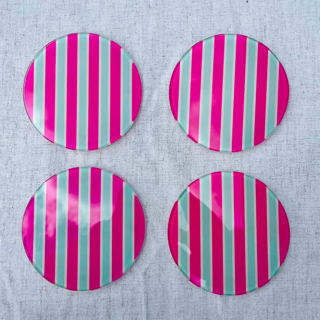 Miami Beach – Summer Stripes Glass Coasters (Set of 4)