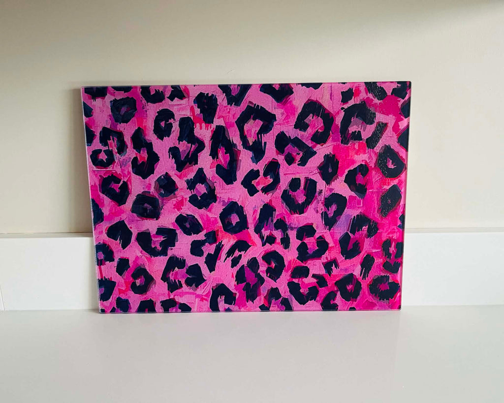 After Hours – Neon Leopard Glass Chopping Board