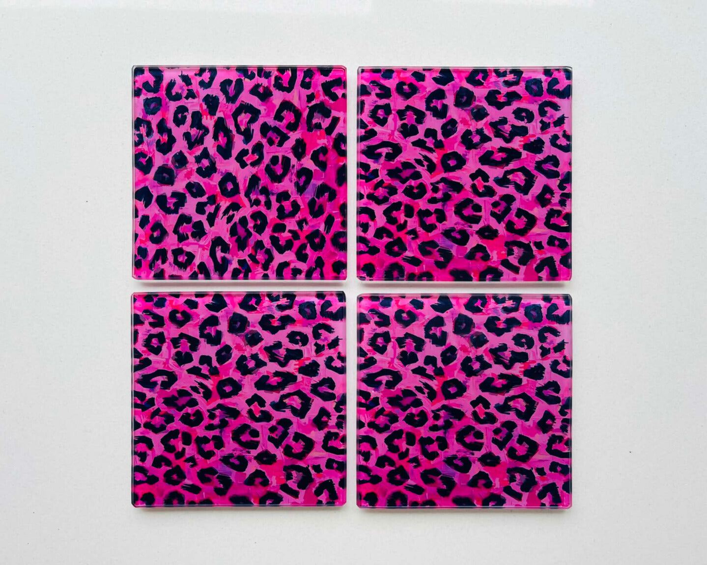 After Hours – Neon Leopard Glass Coasters (Set of 4)
