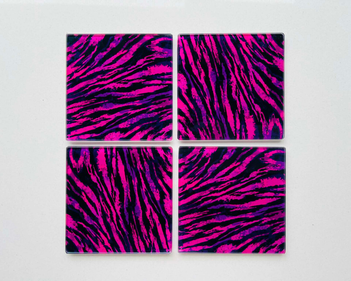 After Hours – Neon Tiger Glass Coasters (Set of 4)