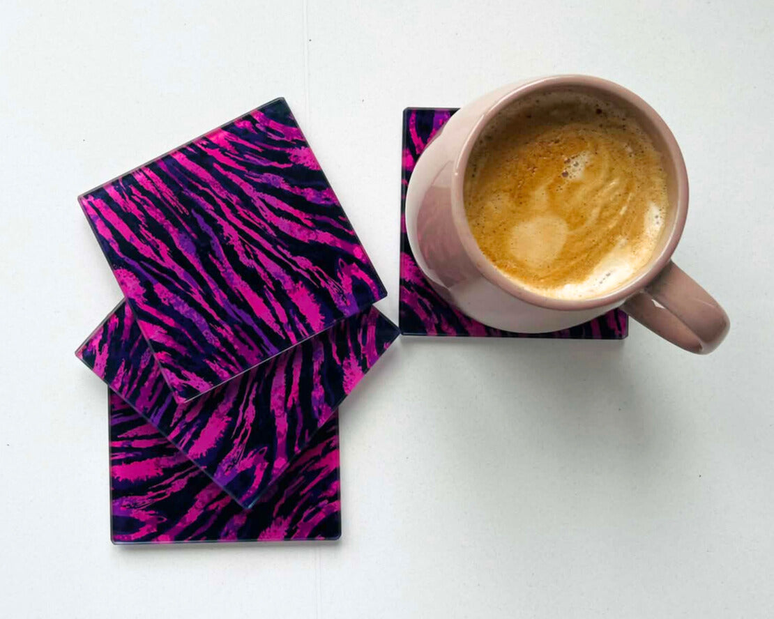 After Hours – Neon Tiger Glass Coasters (Set of 4)