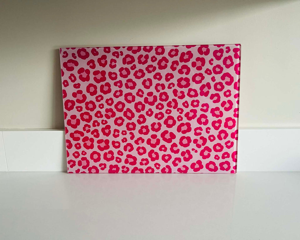 Blush Hour – Pastel Leopard Glass Chopping Board