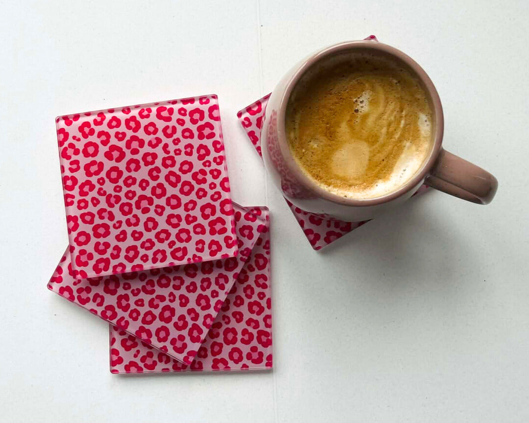 Blush Hour – Pastel Leopard Glass Coasters (Set of 4)