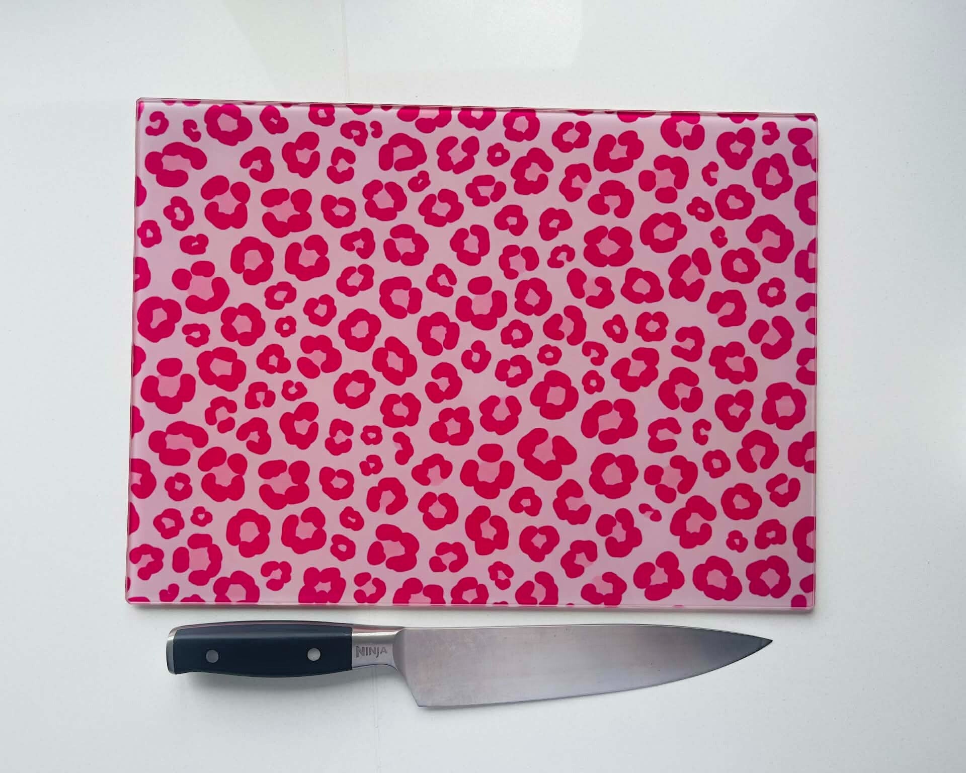 Blush Hour – Pastel Leopard Glass Chopping Board
