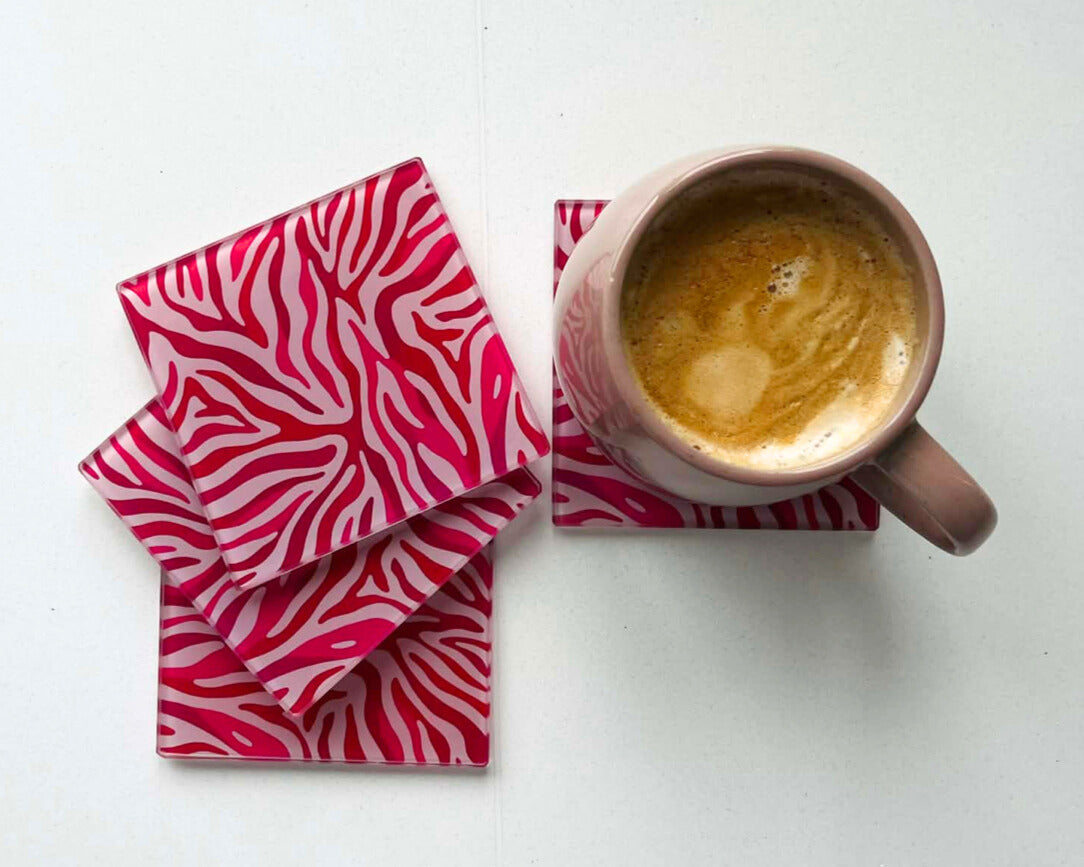 Blush Hour – Pastel Zebra Glass Coasters (Set of 4)