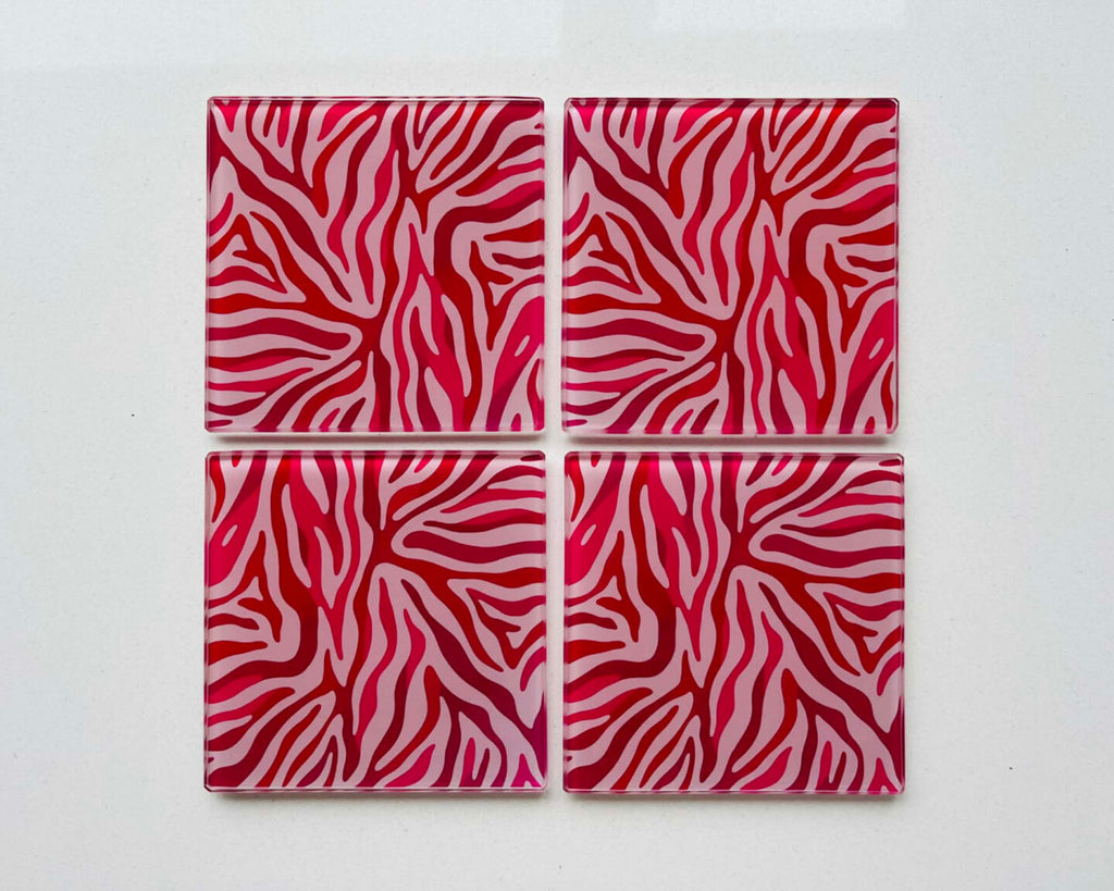 Blush Hour – Pastel Zebra Glass Coasters (Set of 4)