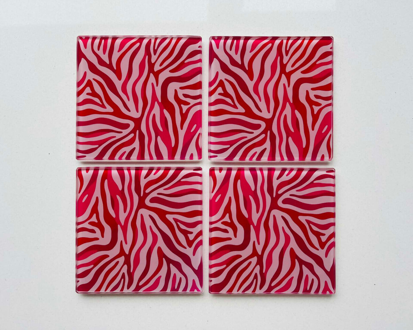 Blush Hour – Pastel Zebra Glass Coasters (Set of 4)