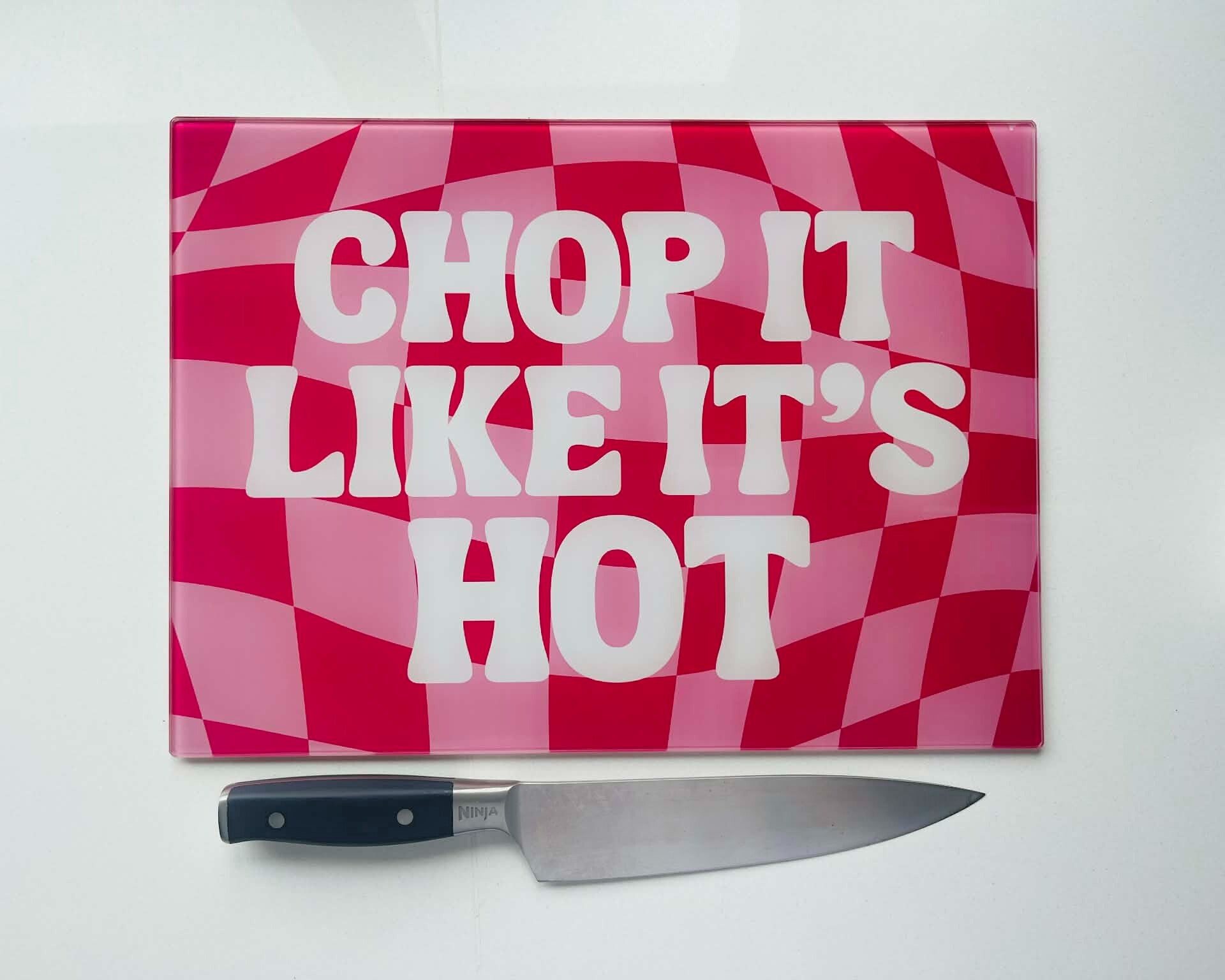 'Chop It Like It's Hot' – Cheeky Slogan Glass Chopping Board