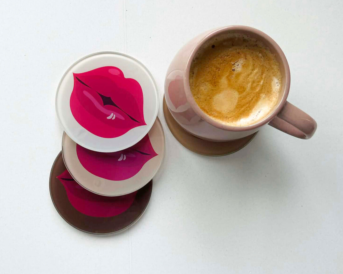Diva Lips Quartet – Glass Coasters (Set of 4)