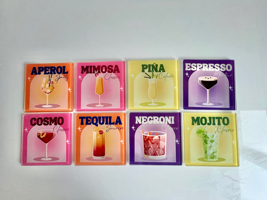 Classic Cocktail Collection Glass Coasters (Set of 8)