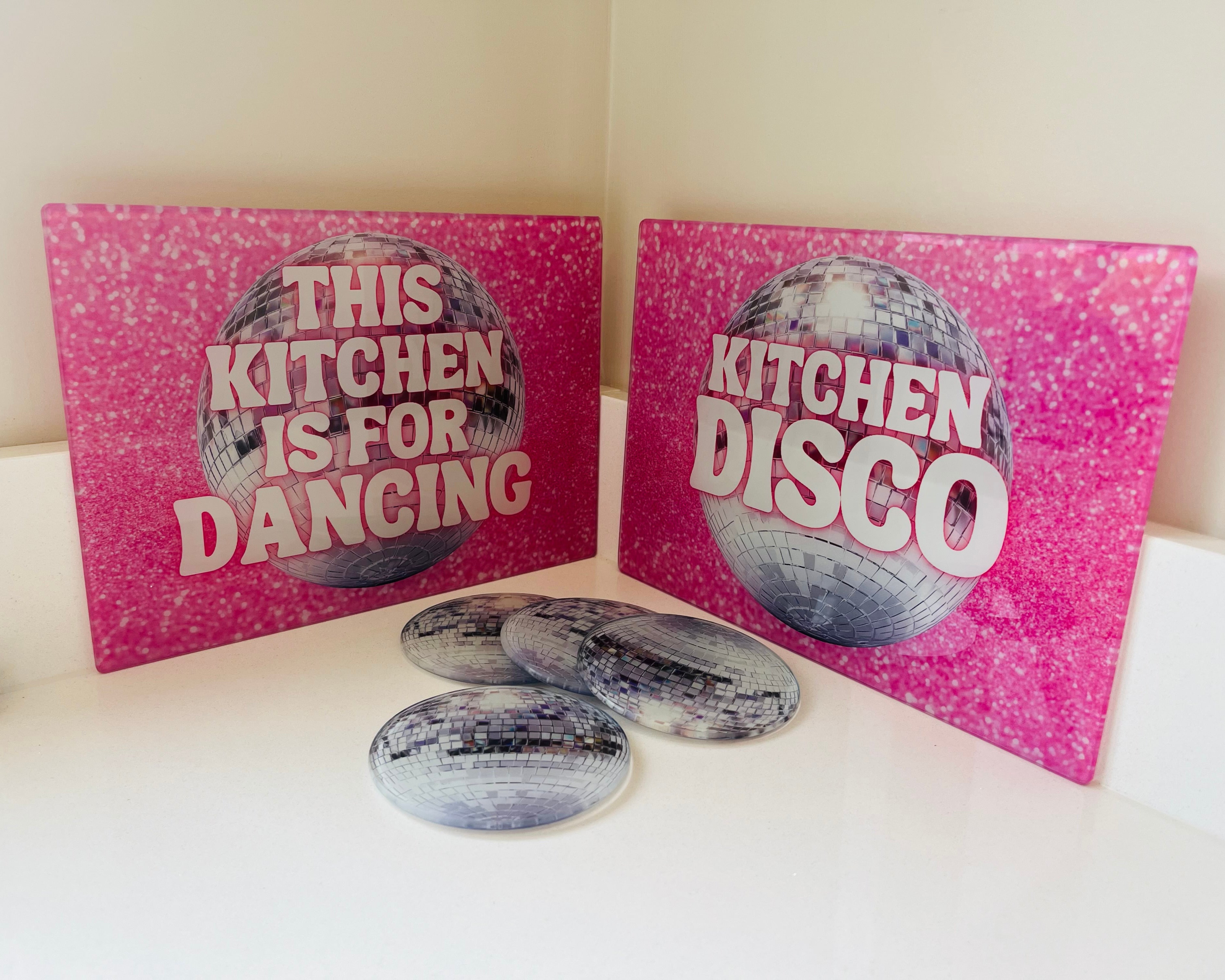 'Kitchen Disco' – Cheeky Slogan Glass Chopping Board