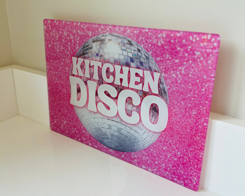'Kitchen Disco' – Cheeky Slogan Glass Chopping Board