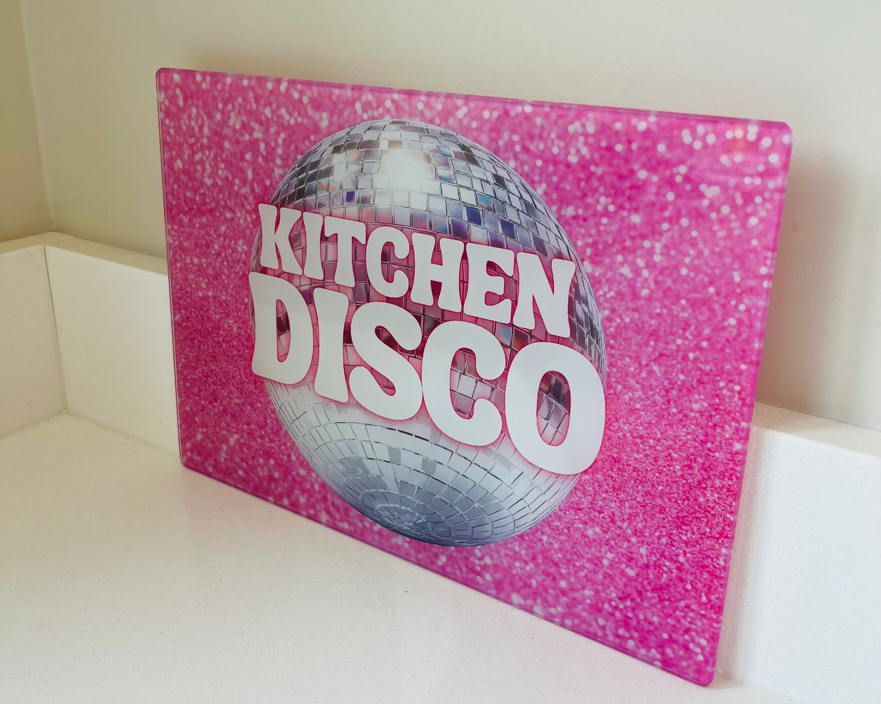 'Kitchen Disco' – Cheeky Slogan Glass Chopping Board