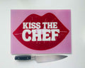 'Kiss The Chef' – Cheeky Slogan Glass Chopping Board