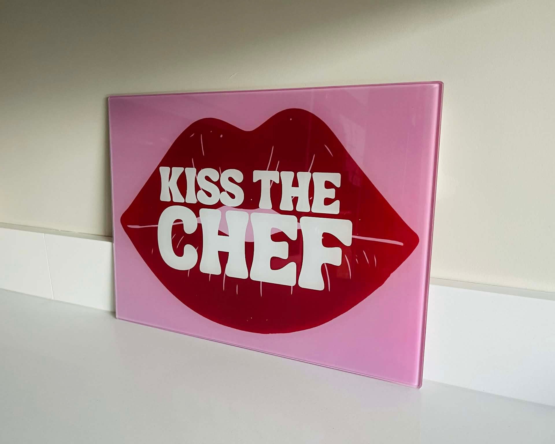 'Kiss The Chef' – Cheeky Slogan Glass Chopping Board