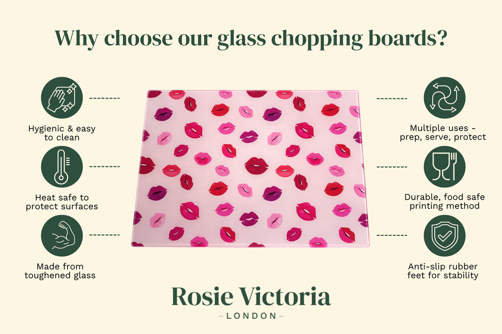 Kiss & Tell – Pink Lips Glass Chopping Board