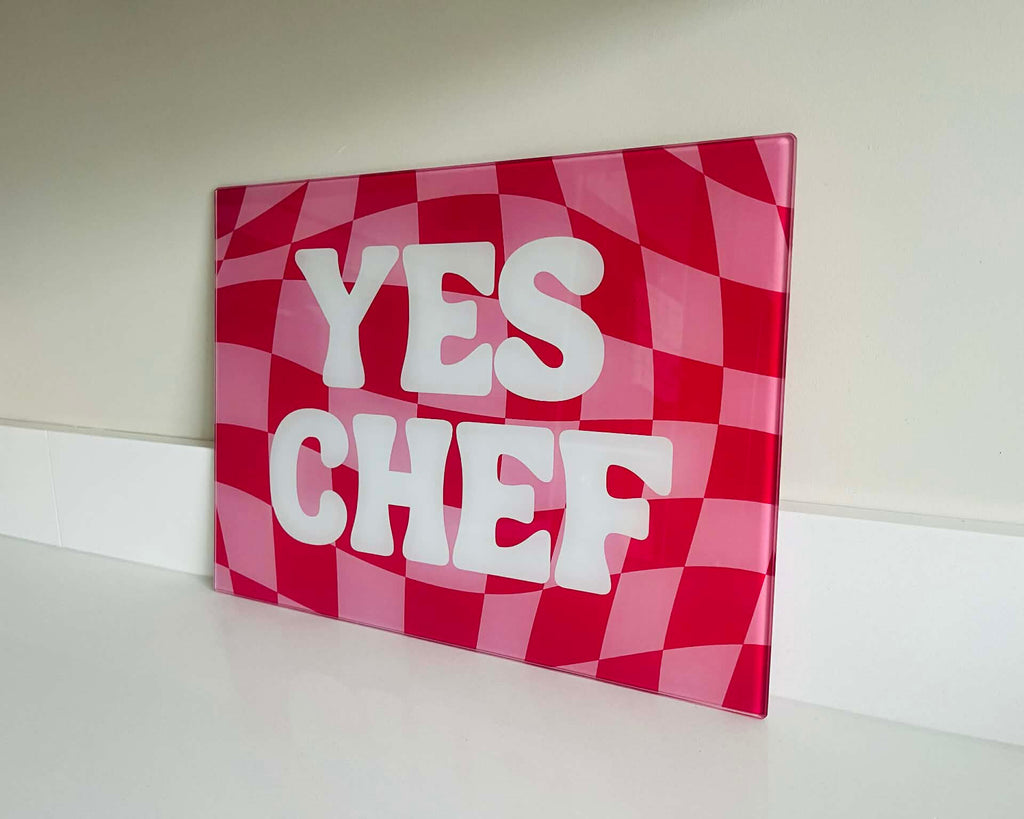 'Yes Chef' – Cheeky Slogan Glass Chopping Board