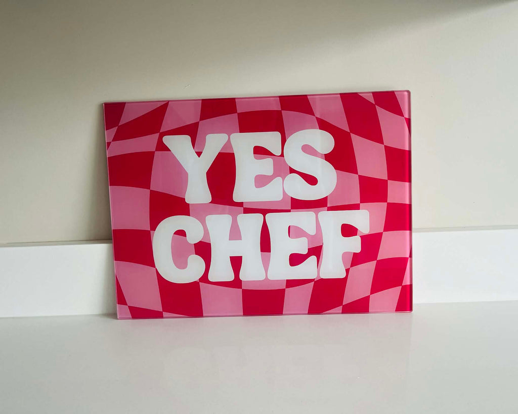 'Yes Chef' – Cheeky Slogan Glass Chopping Board