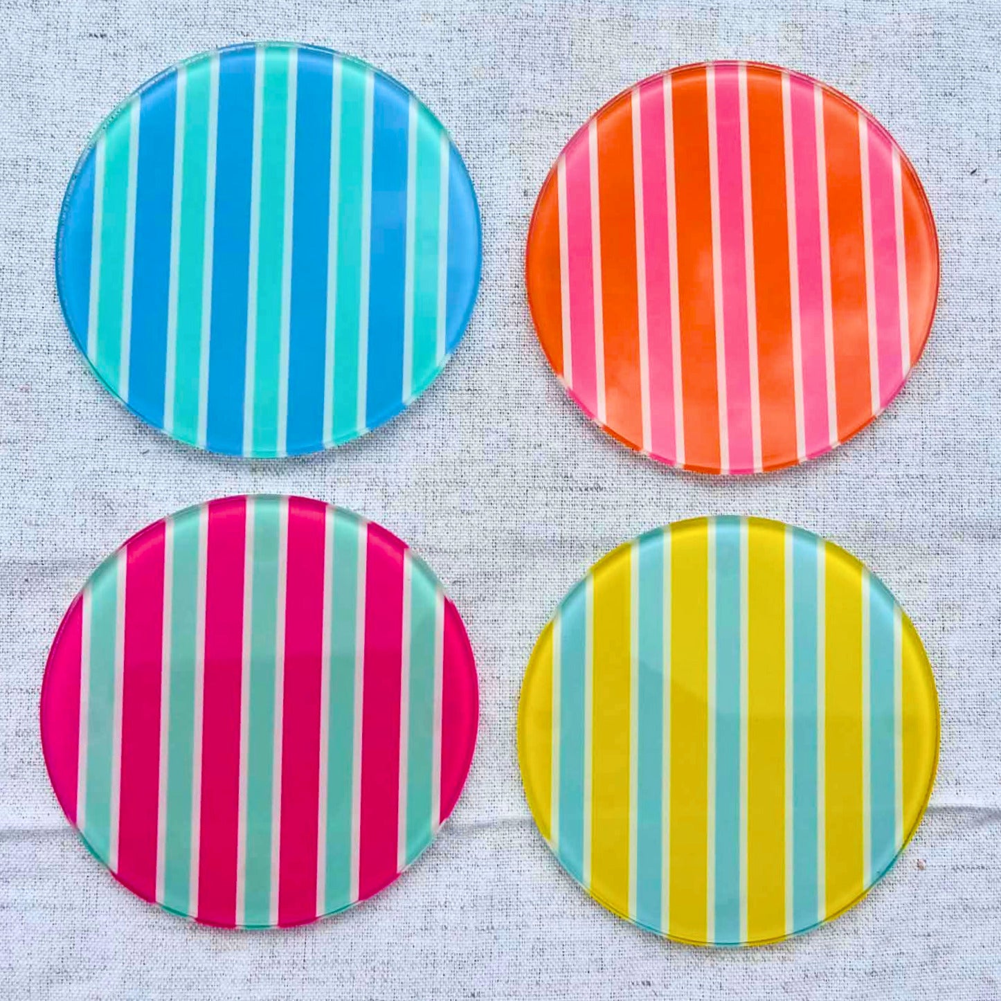 Summer Stripes Glass Coasters - Mixed (Set of 4)