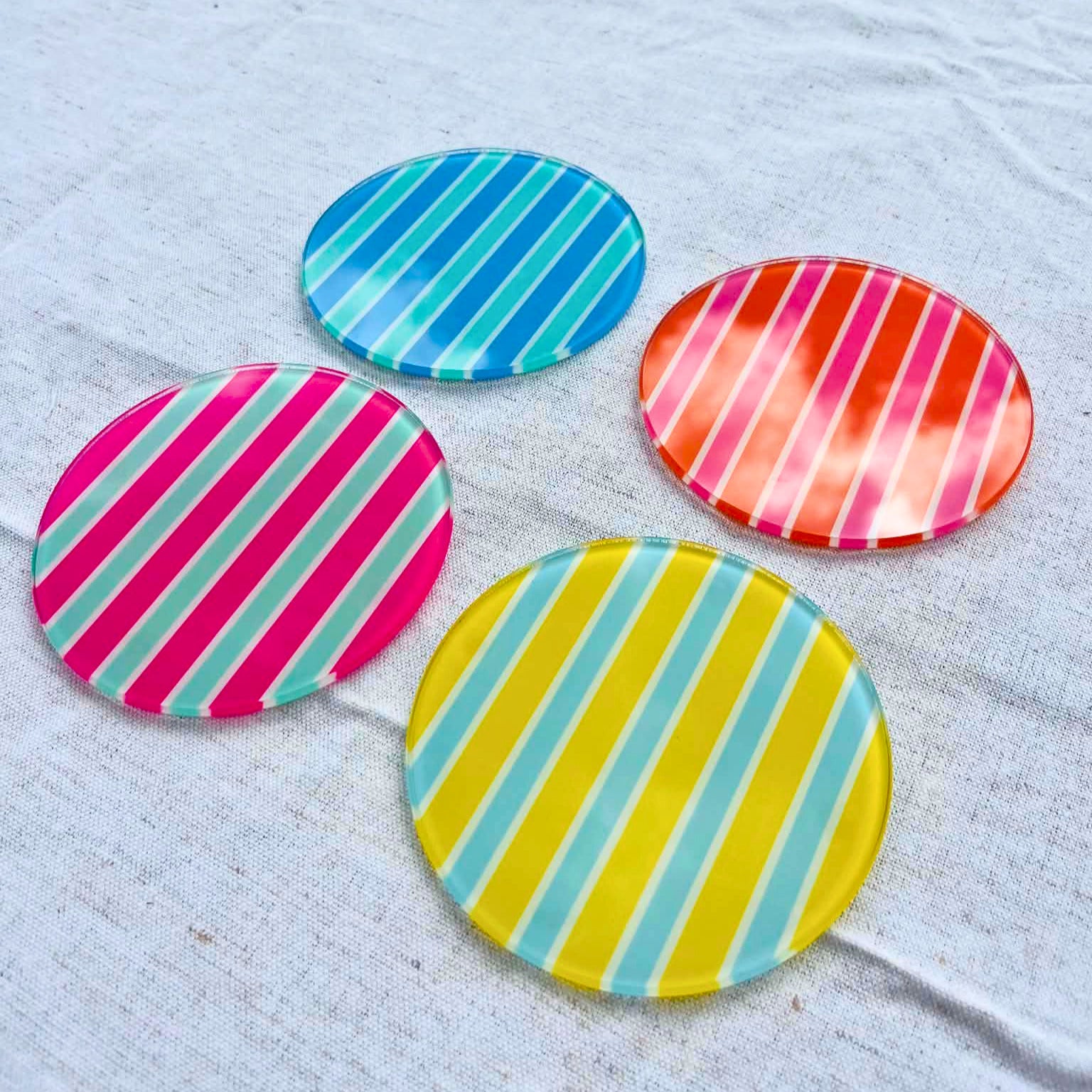 Summer Stripes Glass Coasters - Mixed (Set of 4)