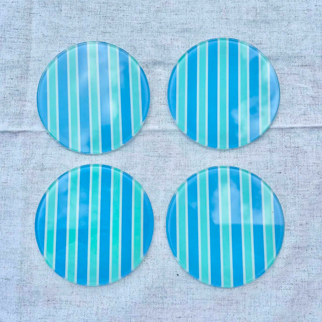 Bondi Beach – Summer Stripes Glass Coasters (Set of 4)