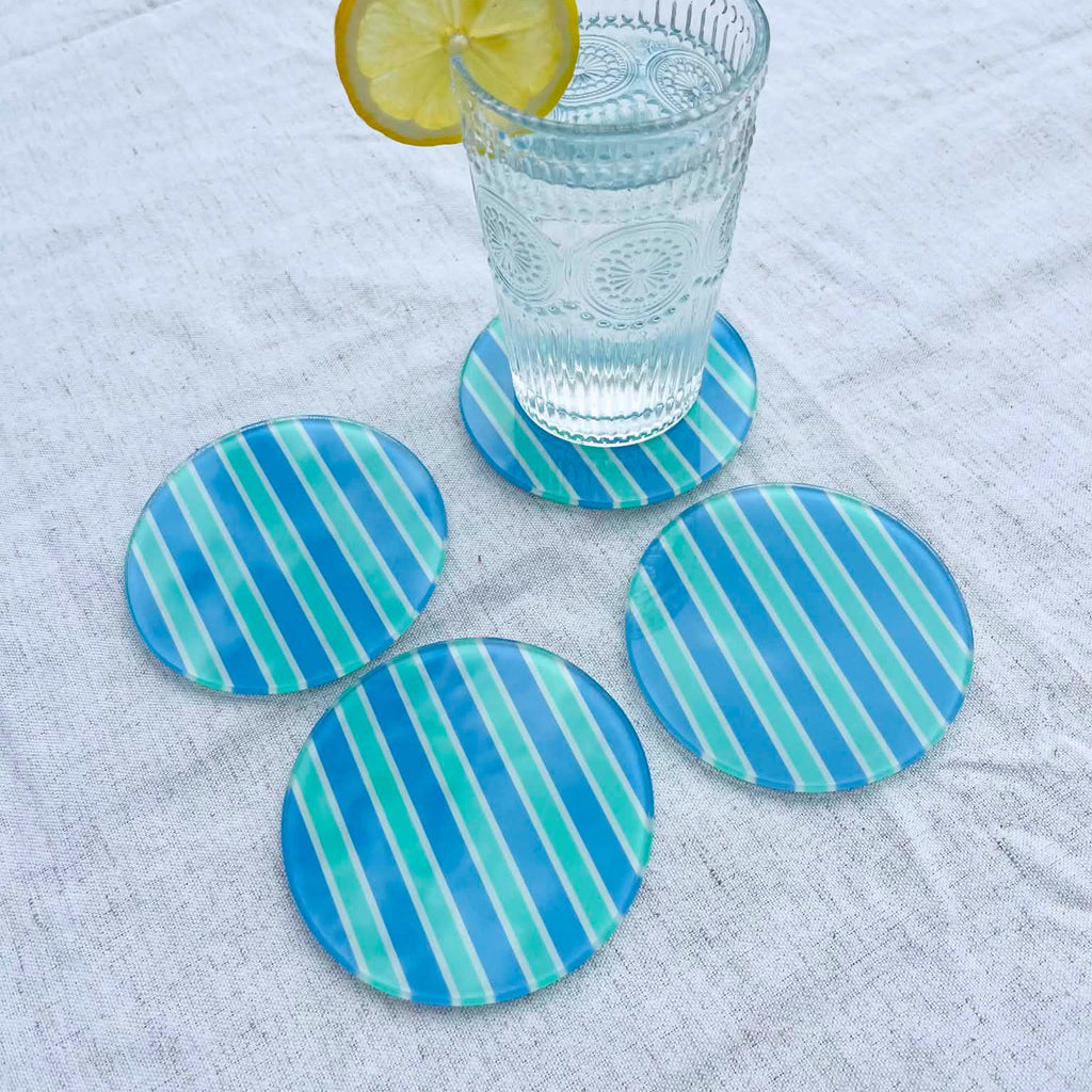 Bondi Beach – Summer Stripes Glass Coasters (Set of 4)