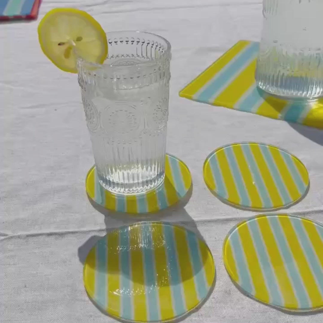 Amalfi Coast – Summer Stripes Glass Coasters (Set of 4)